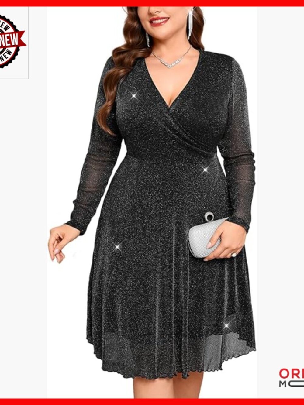 Plus Size Sparkly Mesh Dress V Neck Wrap Short Glitter Cocktail Evening Party